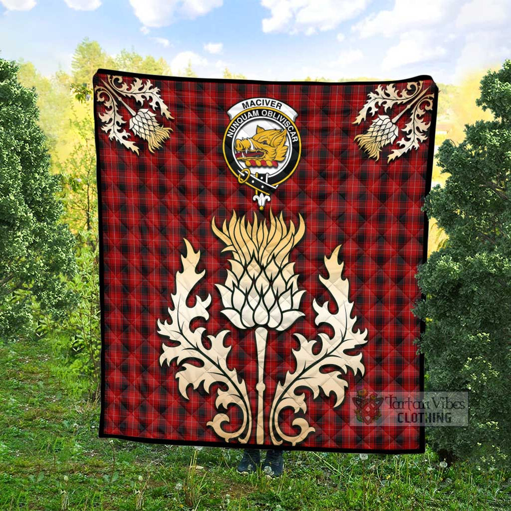 Tartan Vibes Clothing MacIver (McIver) Tartan Quilt with Family Crest and Golden Thistle Style