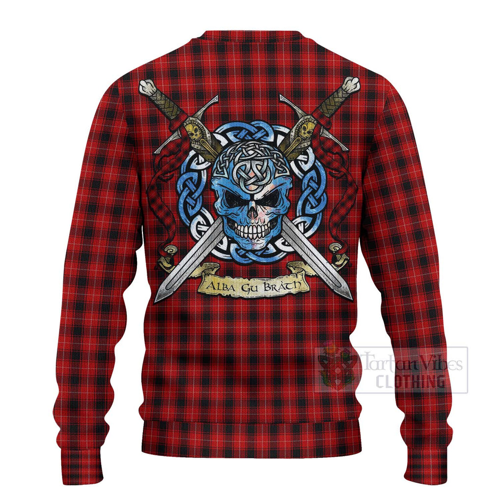 Tartan Vibes Clothing MacIver (McIver) Tartan Knitted Sweater with Family Crest Celtic Skull Style