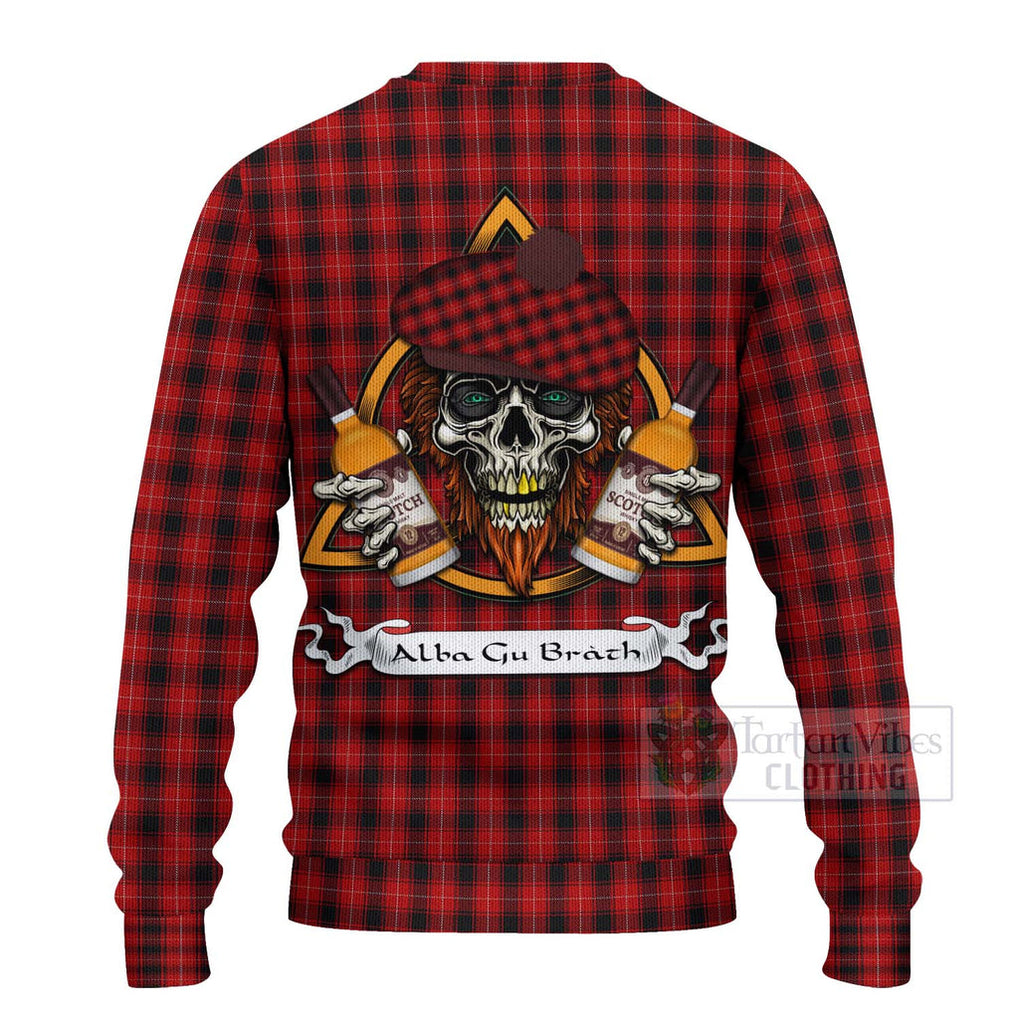 Tartan Vibes Clothing MacIver (McIver) Tartan Knitted Sweater with Family Crest and Bearded Skull Holding Bottles of Whiskey