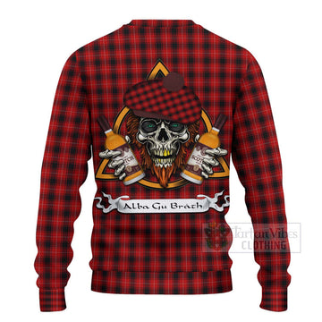 MacIver (McIver) Tartan Ugly Sweater with Family Crest and Bearded Skull Holding Bottles of Whiskey