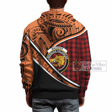 MacIver (McIver) Crest Tartan Hoodie with Polynesian Vibes Style - Orange Version