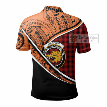 MacIver (McIver) Crest Tartan Polo Shirt with Polynesian Vibes Style - Orange Version