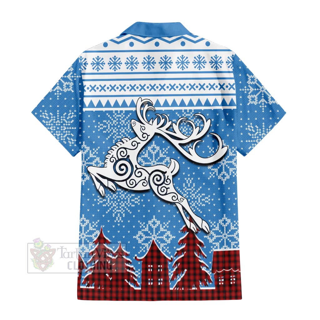 Tartan Vibes Clothing MacIver (McIver) Clan Christmas Short Sleeve Button Shirt Celtic Reindeer Style