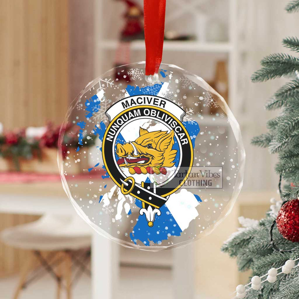 Tartan Vibes Clothing MacIver (McIver) Clan Crest Christmas Glass Ornament with Scotland Map