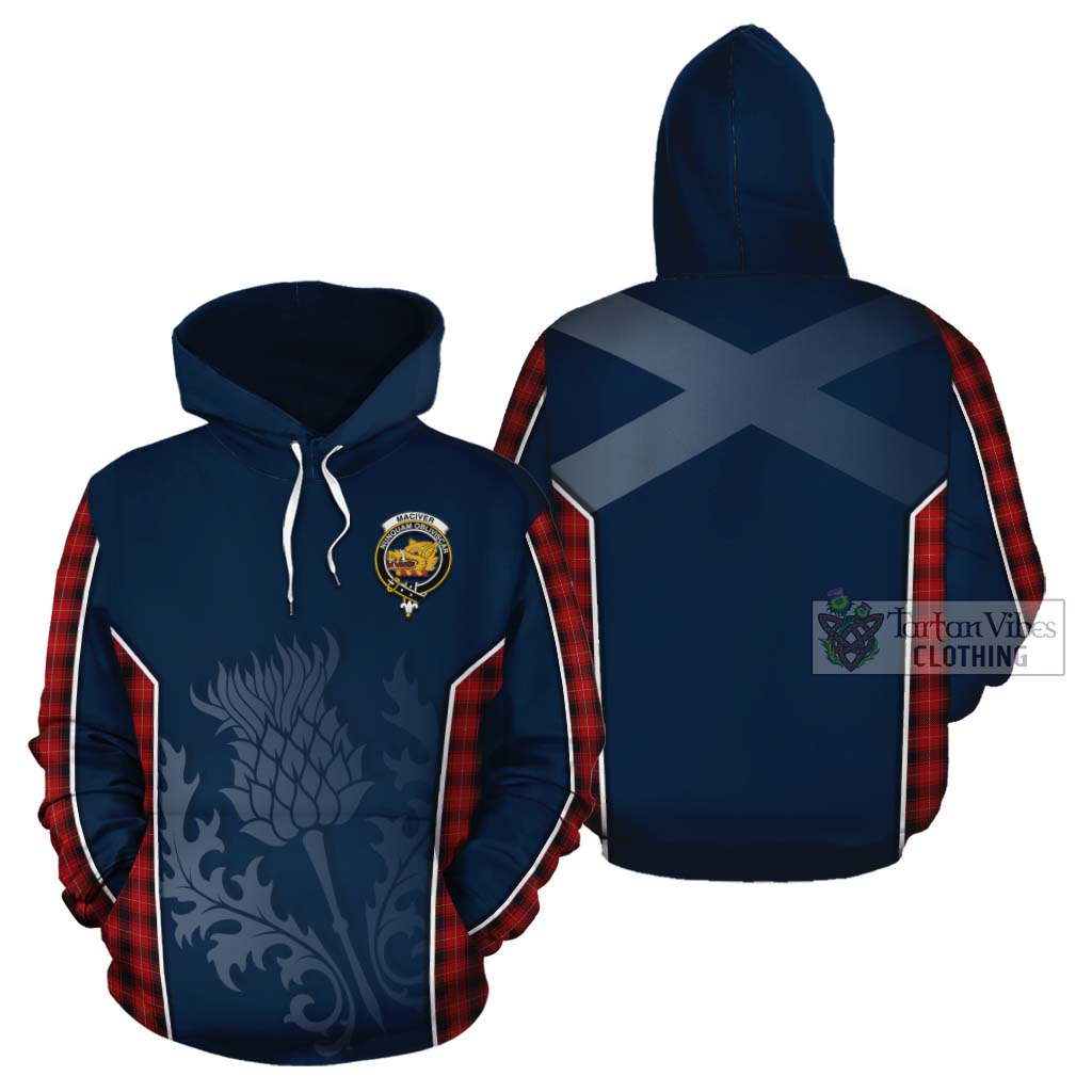 Tartan Vibes Clothing MacIver (McIver) Tartan Cotton Hoodie with Family Crest and Scottish Thistle Vibes Sport Style