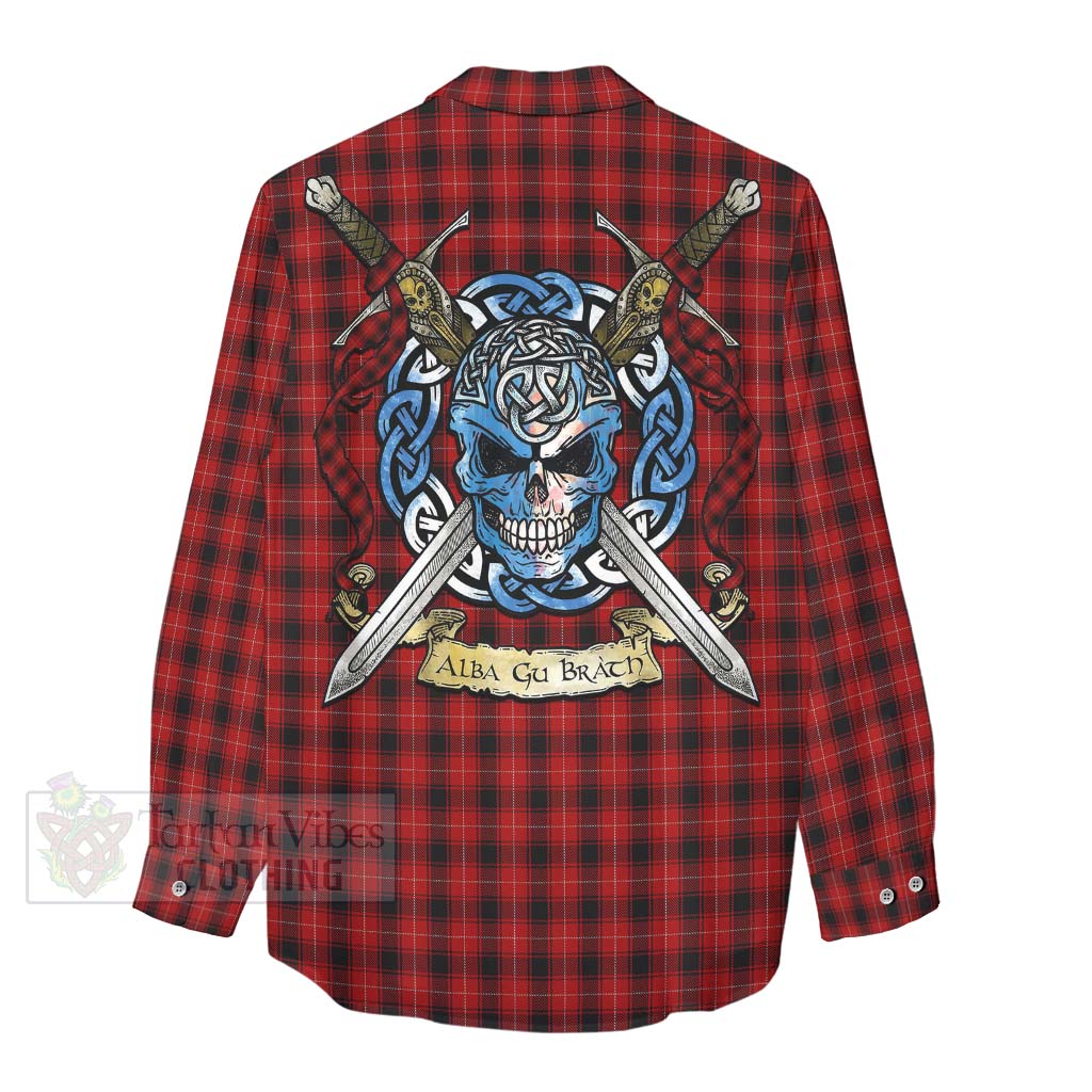 Tartan Vibes Clothing MacIver (McIver) Tartan Women's Casual Shirt with Family Crest Celtic Skull Style