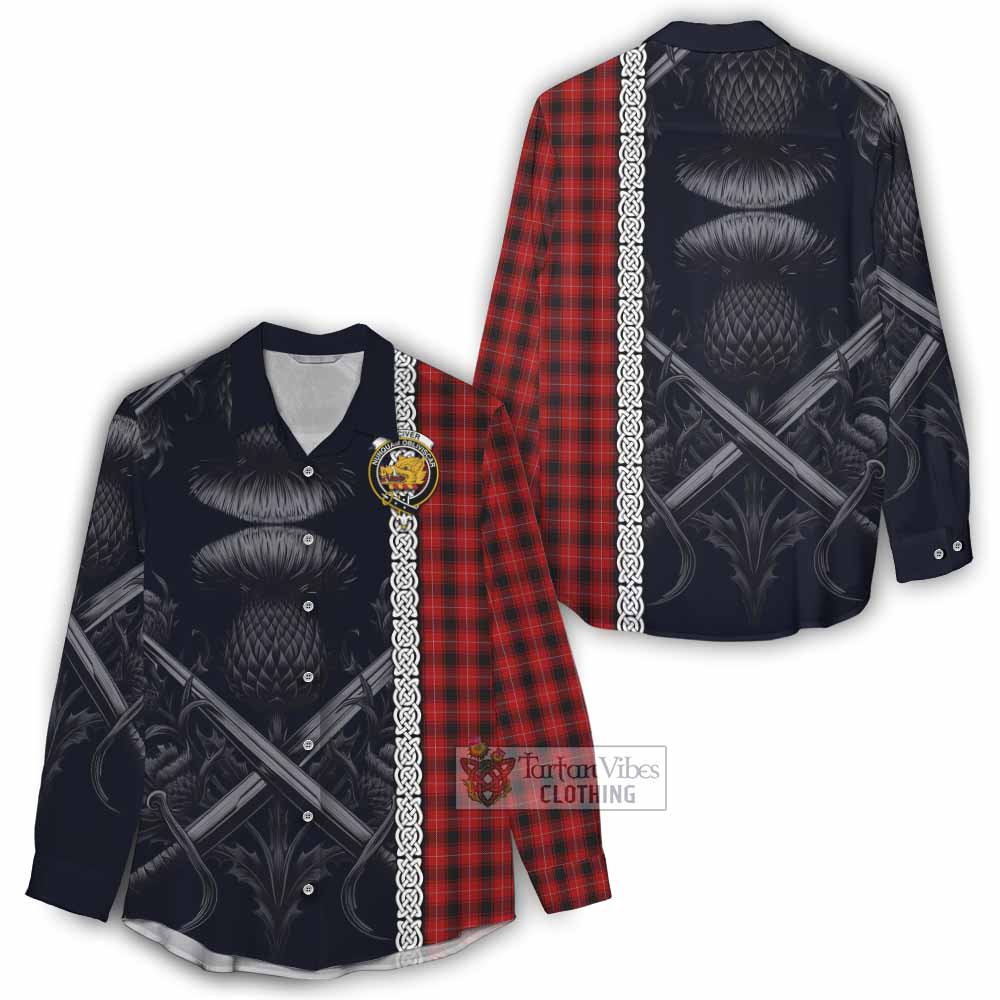 Tartan Vibes Clothing MacIver (McIver) Tartan Women's Casual Shirt with Family Crest Cross Sword Thistle Celtic Vibes