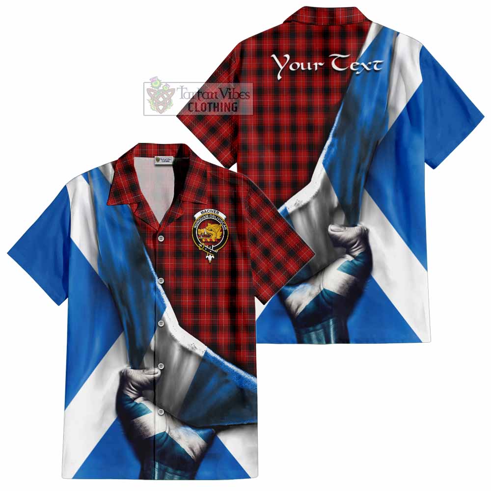 Tartan Vibes Clothing MacIver (McIver) Tartan Short Sleeve Button Shirt with Family Crest Scotland Patriotic Style