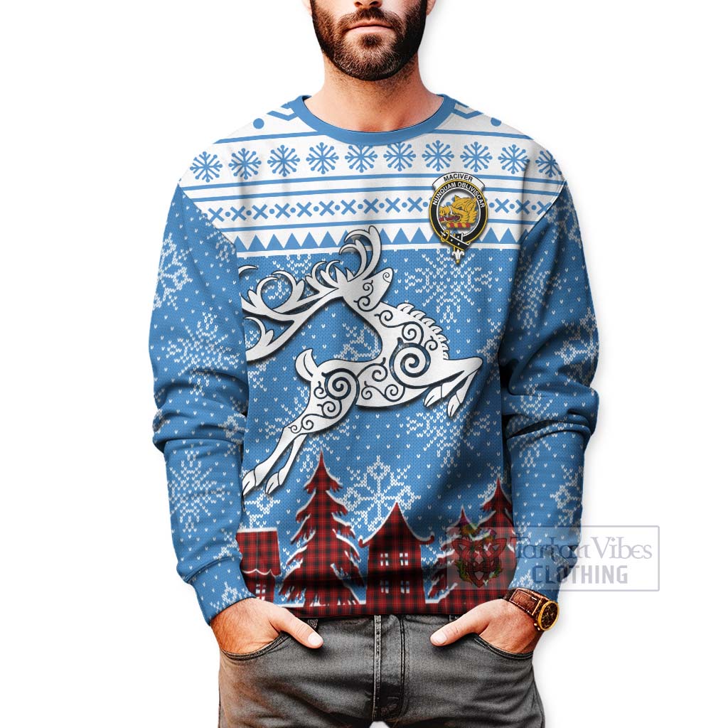 Tartan Vibes Clothing MacIver (McIver) Clan Christmas Sweatshirt Celtic Reindeer Style