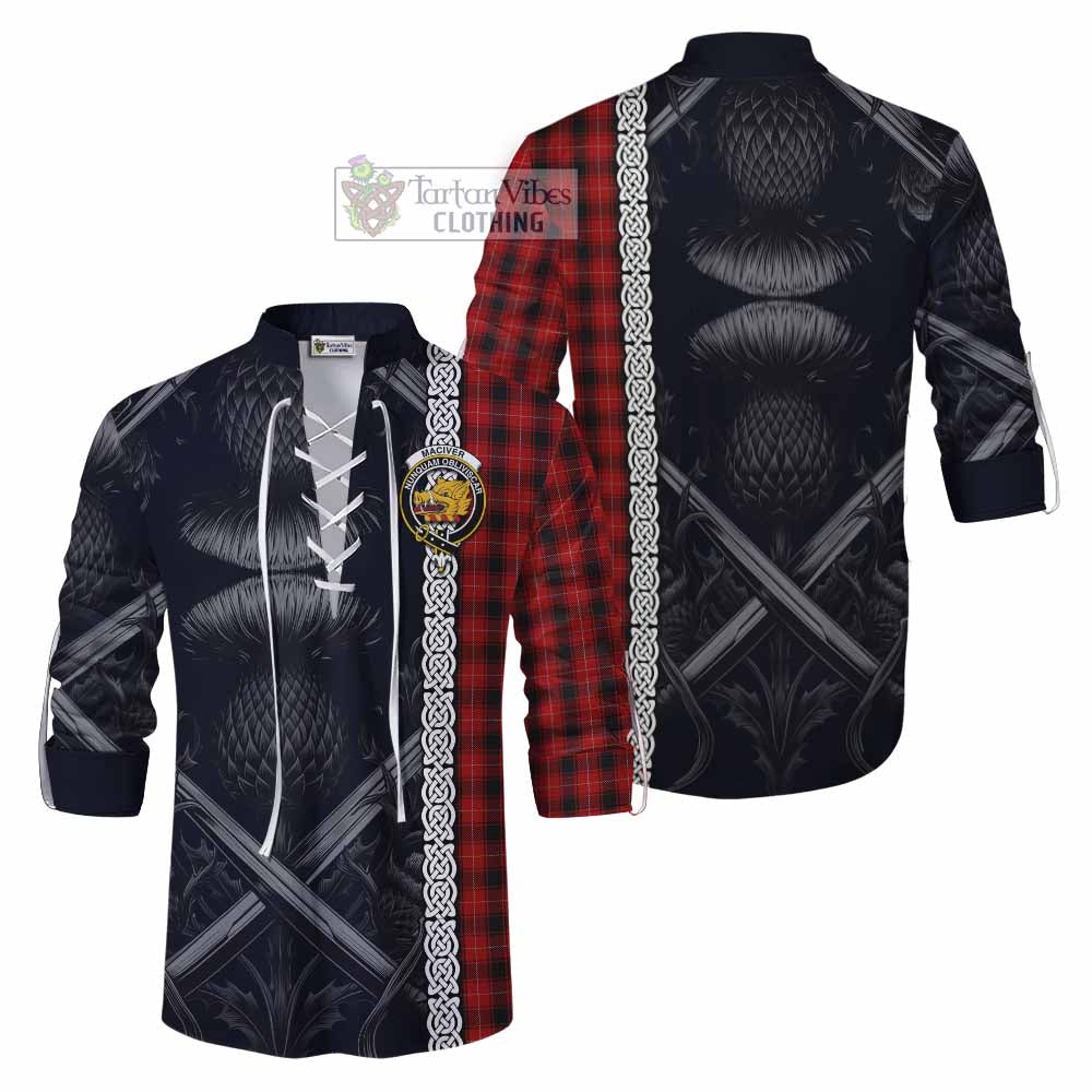 Tartan Vibes Clothing MacIver (McIver) Tartan Ghillie Kilt Shirt with Family Crest Cross Sword Thistle Celtic Vibes