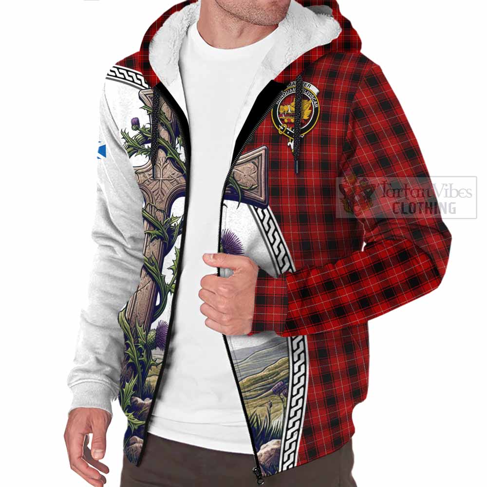 Tartan Vibes Clothing MacIver (McIver) Tartan Sherpa Hoodie with Family Crest and St. Andrew's Cross Accented by Thistle Vines