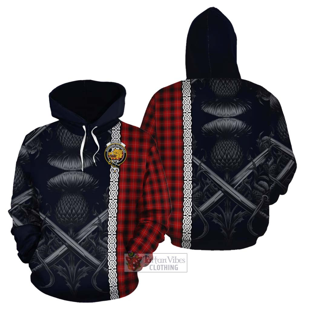 Tartan Vibes Clothing MacIver (McIver) Tartan Cotton Hoodie with Family Crest Cross Sword Thistle Celtic Vibes