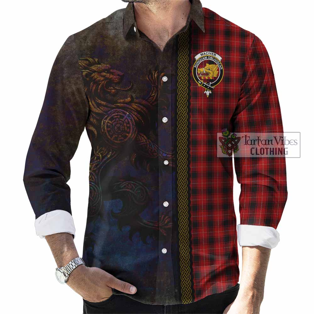 MacIver (McIver) Tartan Family Crest Long Sleeve Button Shirt Alba Gu Brath Be Brave Lion Ancient Style - Tartan Vibes Clothing