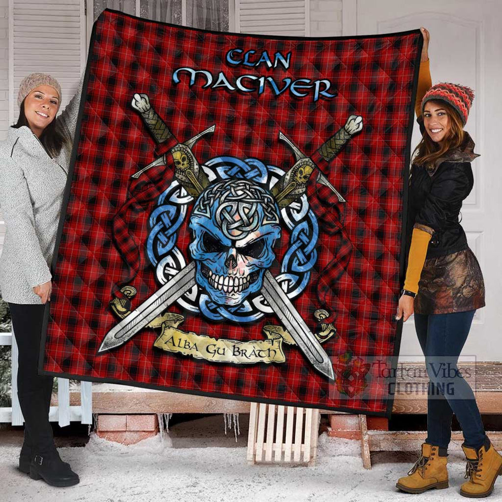 Tartan Vibes Clothing MacIver (McIver) Tartan Quilt with Celtic Skull Alba Gu Brath Style