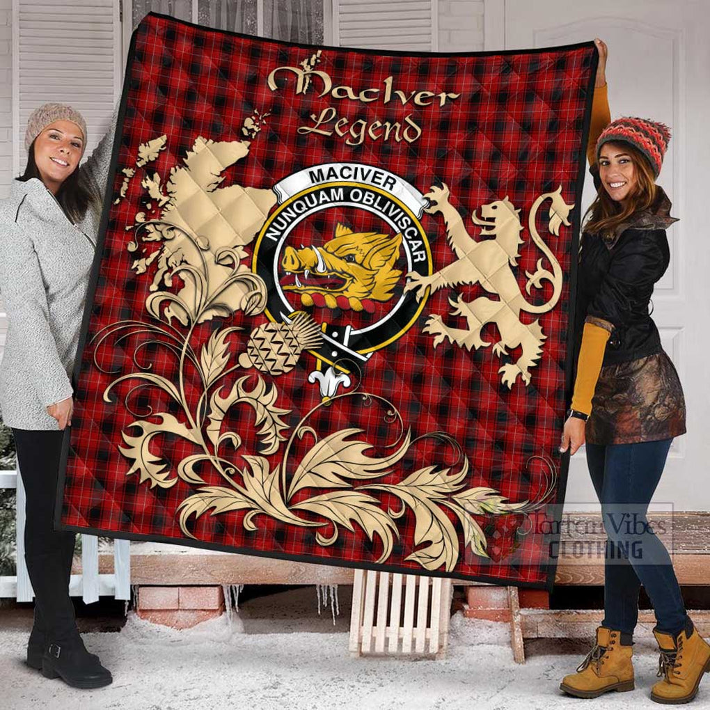 Tartan Vibes Clothing MacIver (McIver) Tartan Quilt with Family Crest and Scottish Symbol Style