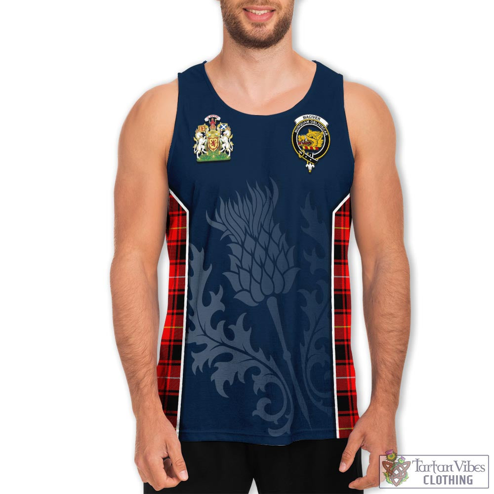 Tartan Vibes Clothing MacIver Modern Tartan Men's Tanks Top with Family Crest and Scottish Thistle Vibes Sport Style