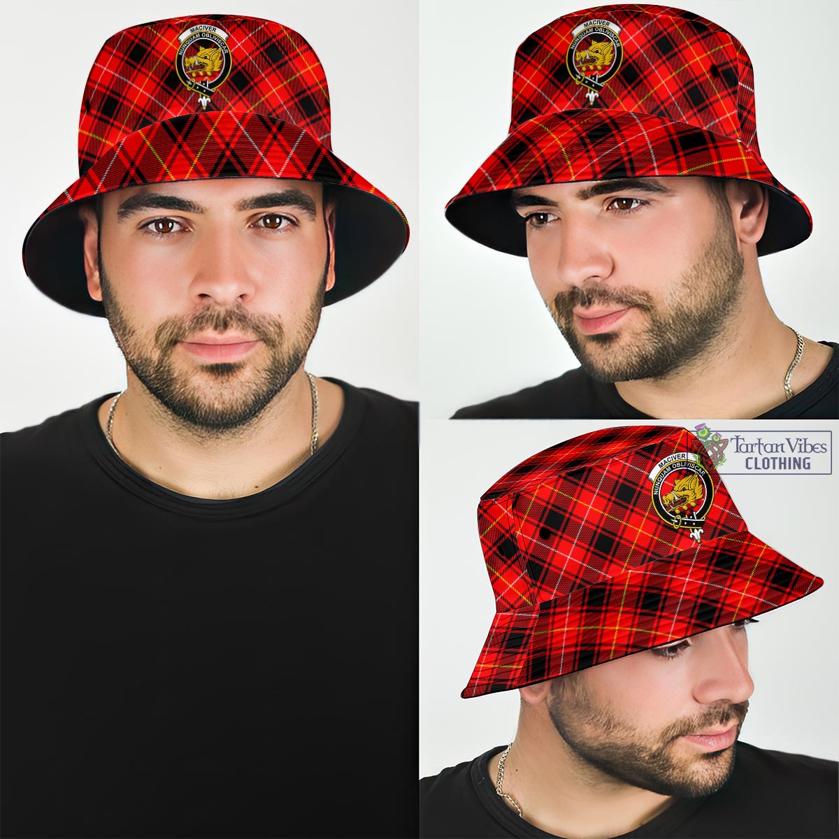 Tartan Vibes Clothing MacIver Modern Tartan Bucket Hat with Family Crest