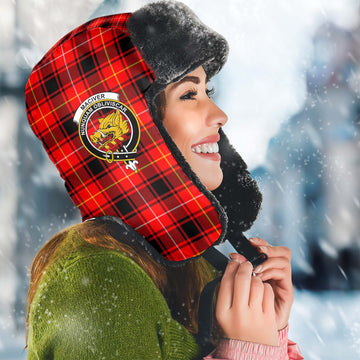 MacIver Modern Tartan Winter Trapper Hat with Family Crest