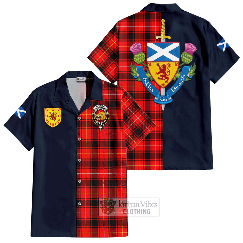 Tartan Vibes Clothing MacIver Modern Tartan Short Sleeve Button Shirt with Scottish Lion Royal Arm Half Style