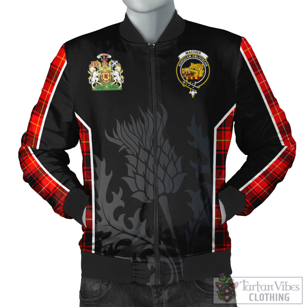 Tartan Vibes Clothing MacIver Modern Tartan Bomber Jacket with Family Crest and Scottish Thistle Vibes Sport Style