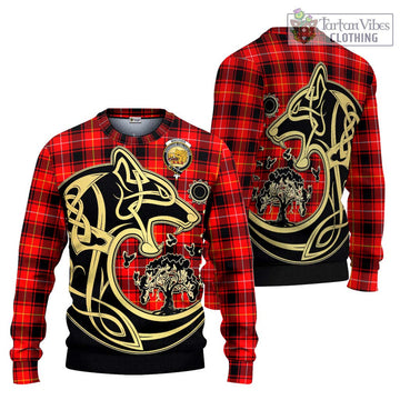 MacIver Modern Tartan Ugly Sweater with Family Crest Celtic Wolf Style