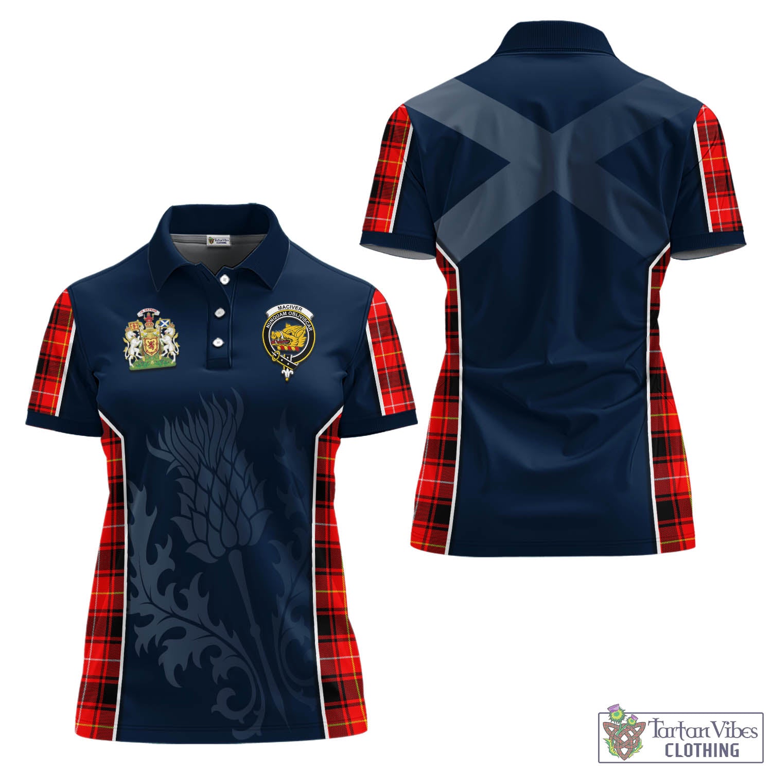 Tartan Vibes Clothing MacIver Modern Tartan Women's Polo Shirt with Family Crest and Scottish Thistle Vibes Sport Style