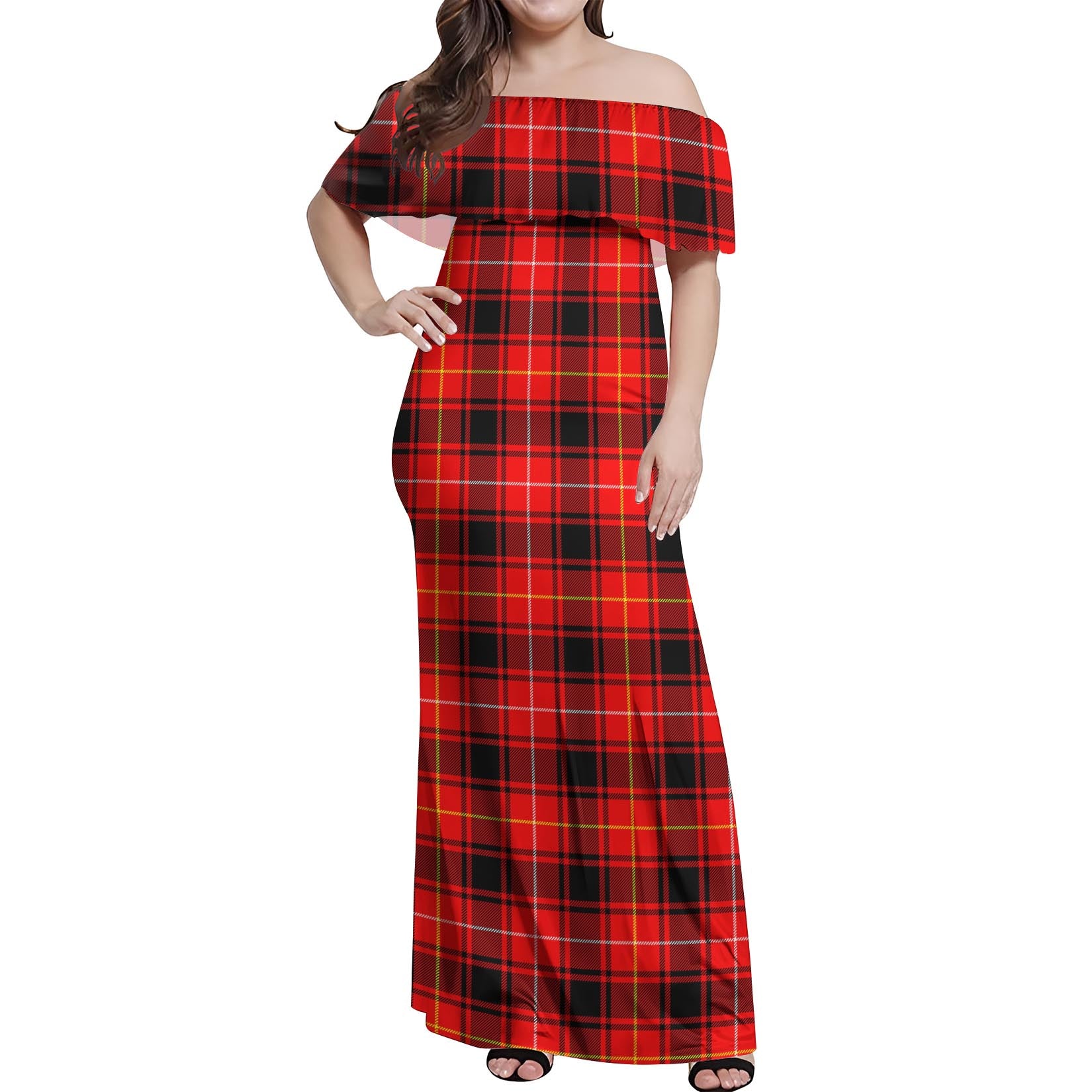 MacIver Modern Tartan Off Shoulder Long Dress Women's Dress - Tartanvibesclothing