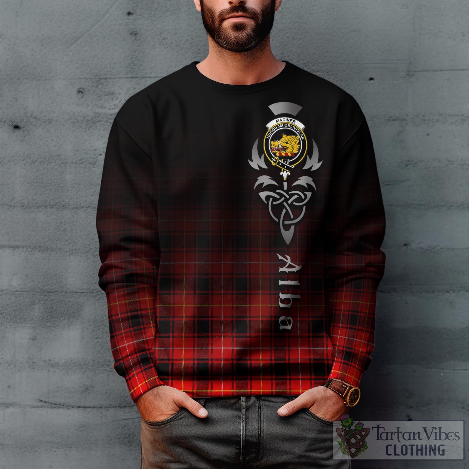 Tartan Vibes Clothing MacIver Modern Tartan Sweatshirt Featuring Alba Gu Brath Family Crest Celtic Inspired