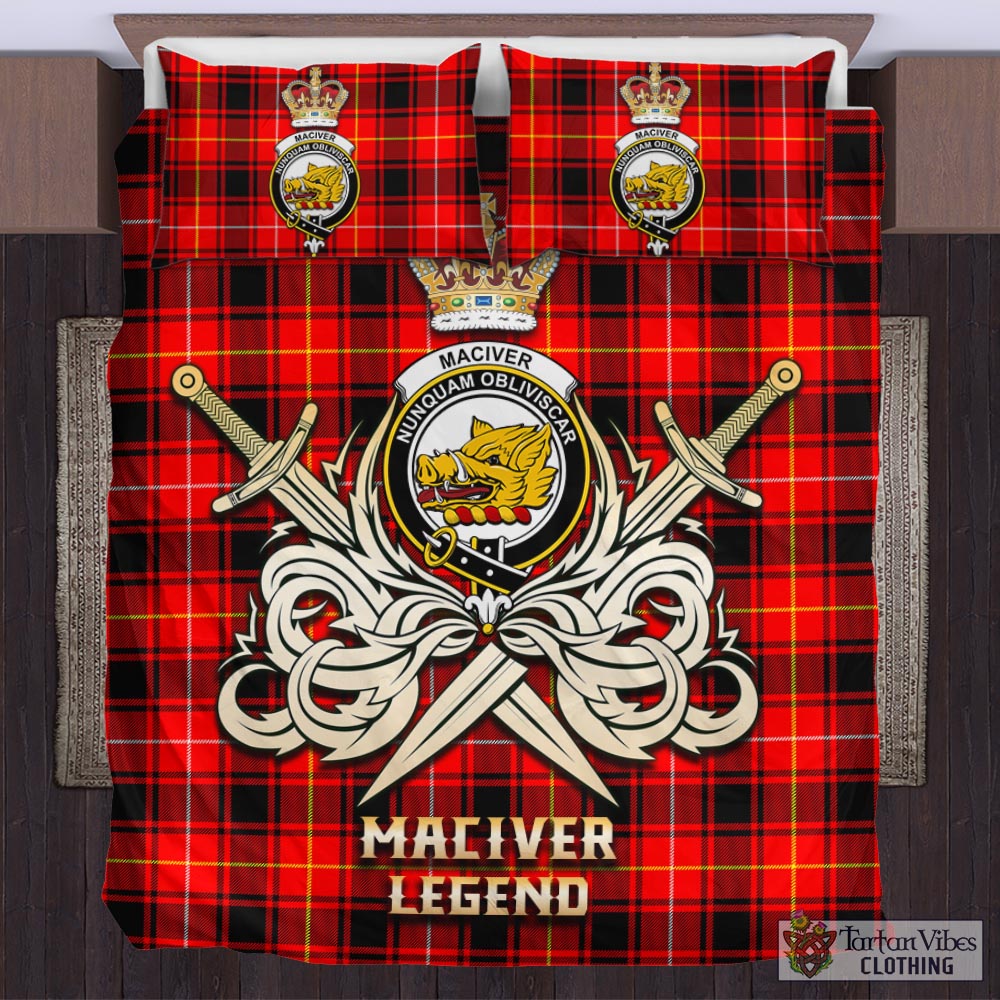 Tartan Vibes Clothing MacIver Modern Tartan Bedding Set with Clan Crest and the Golden Sword of Courageous Legacy