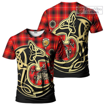 MacIver Modern Tartan T-Shirt with Family Crest Celtic Wolf Style