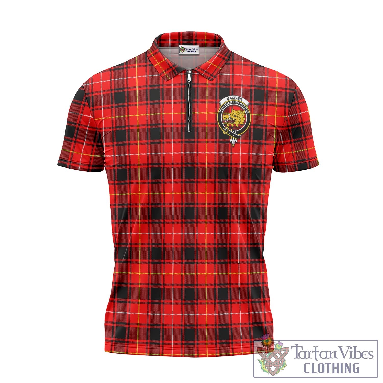 Tartan Vibes Clothing MacIver Modern Tartan Zipper Polo Shirt with Family Crest