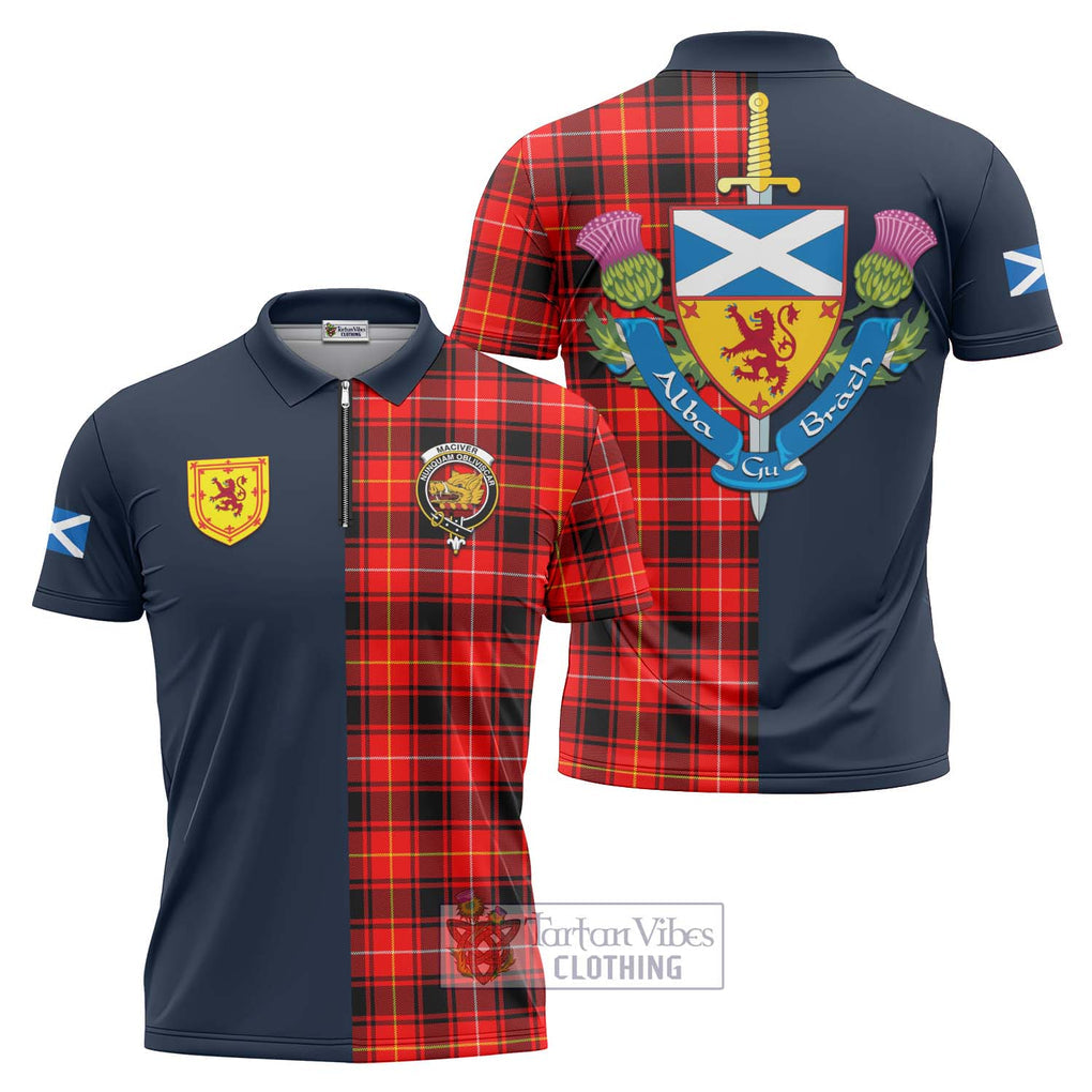 Tartan Vibes Clothing MacIver Modern Tartan Zipper Polo Shirt with Scottish Lion Royal Arm Half Style