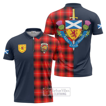 MacIver Modern Tartan Zipper Polo Shirt Alba with Scottish Lion Royal Arm Half Style