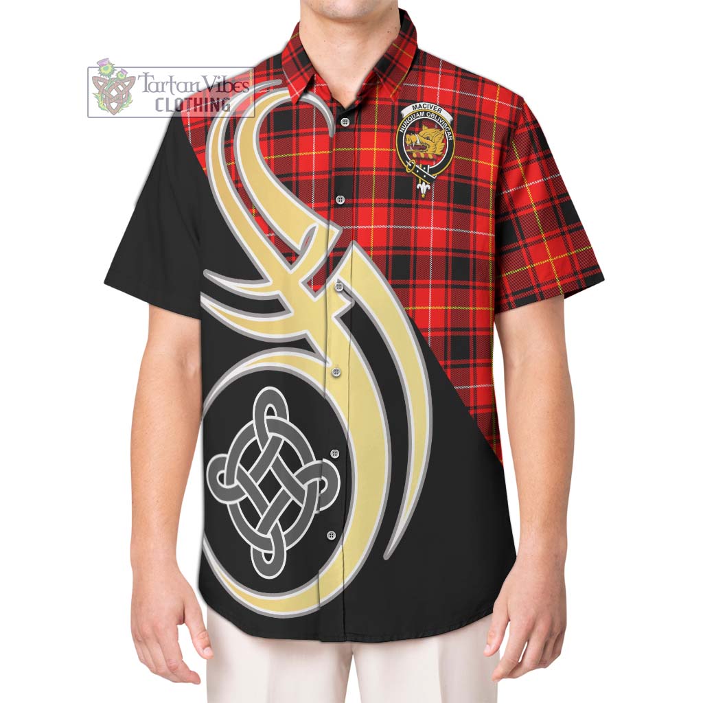 MacIver Modern Tartan Short Sleeve Button Shirt with Family Crest and Celtic Symbol Style Kid - Tartan Vibes Clothing