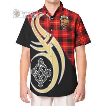 MacIver Modern Tartan Short Sleeve Button Shirt with Family Crest and Celtic Symbol Style