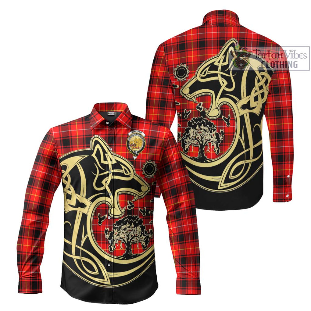 MacIver Modern Tartan Long Sleeve Button Shirt with Family Crest Celtic Wolf Style Men's Shirt S - Tartan Vibes Clothing