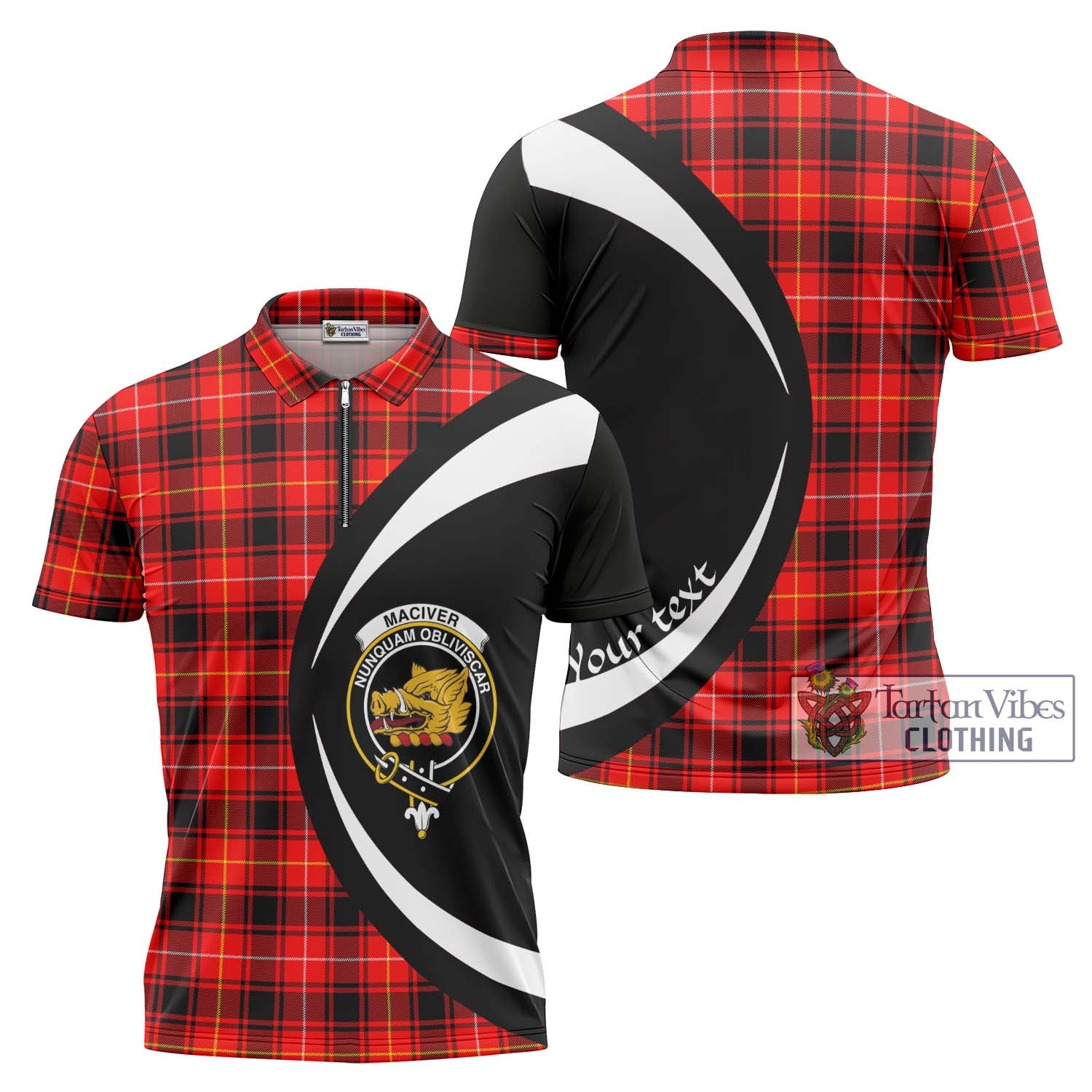 Tartan Vibes Clothing MacIver Modern Tartan Zipper Polo Shirt with Family Crest Circle Style