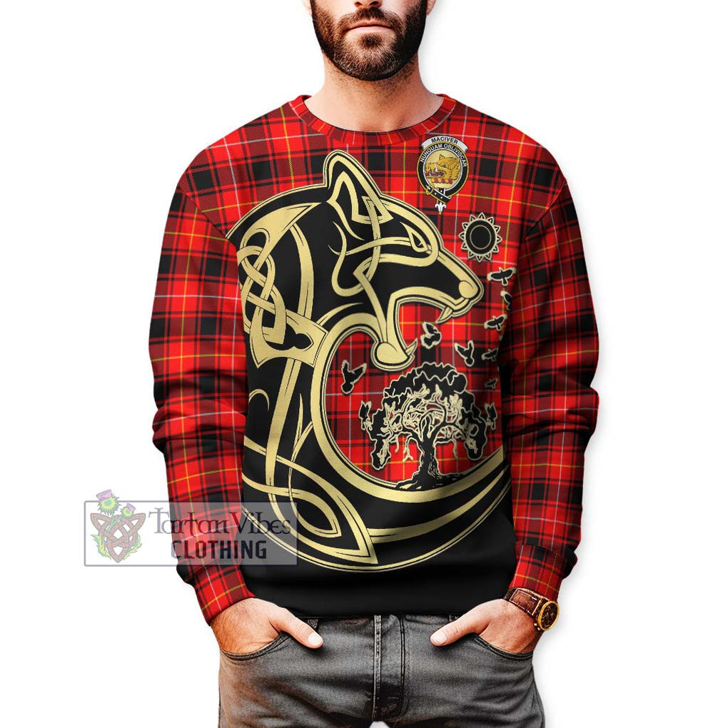 MacIver Modern Tartan Sweatshirt with Family Crest Celtic Wolf Style Unisex - Tartan Vibes Clothing