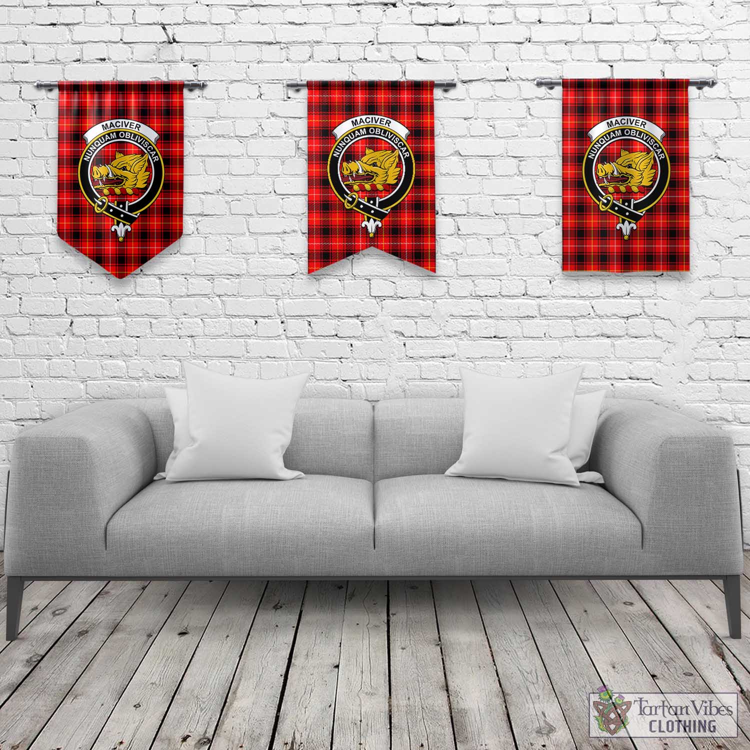 Tartan Vibes Clothing MacIver Modern Tartan Gonfalon, Tartan Banner with Family Crest