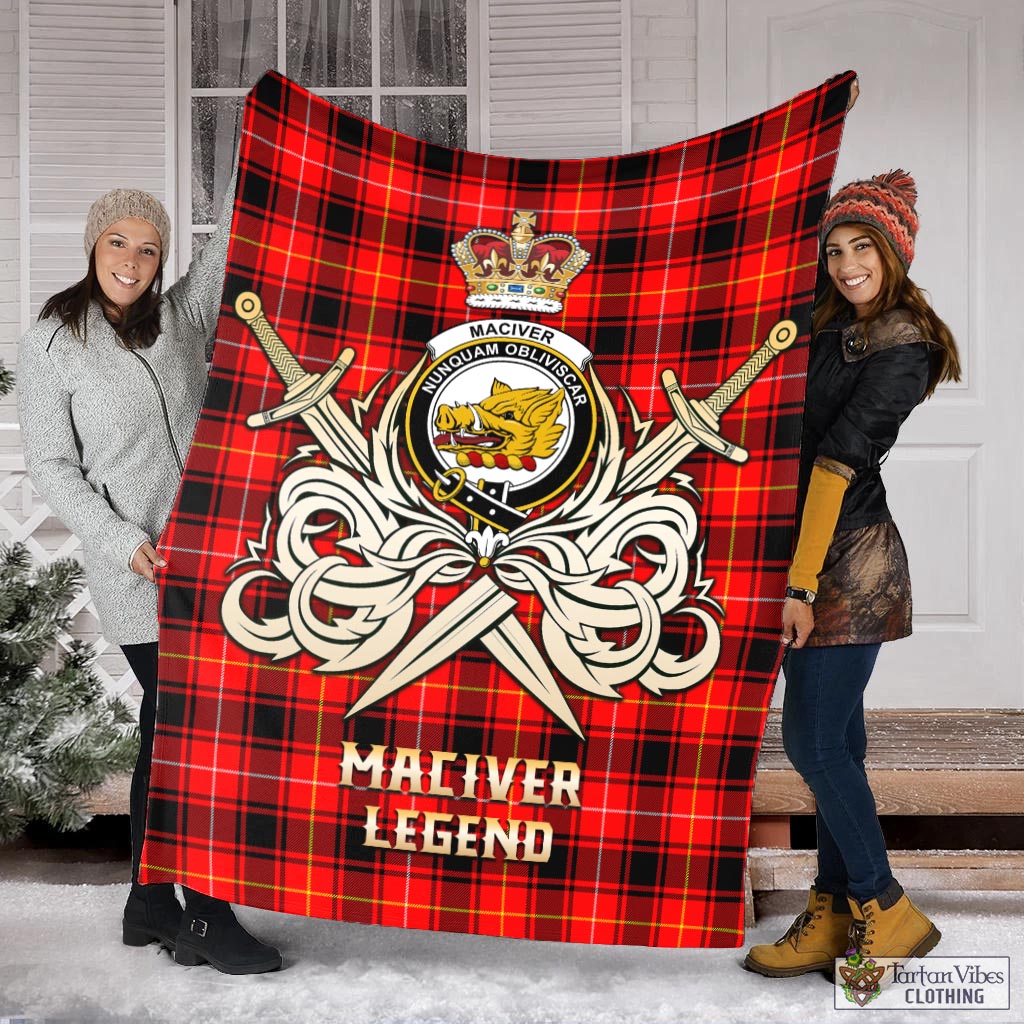 Tartan Vibes Clothing MacIver Modern Tartan Blanket with Clan Crest and the Golden Sword of Courageous Legacy