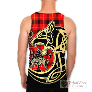 MacIver Modern Tartan Men's Tank Top with Family Crest Celtic Wolf Style