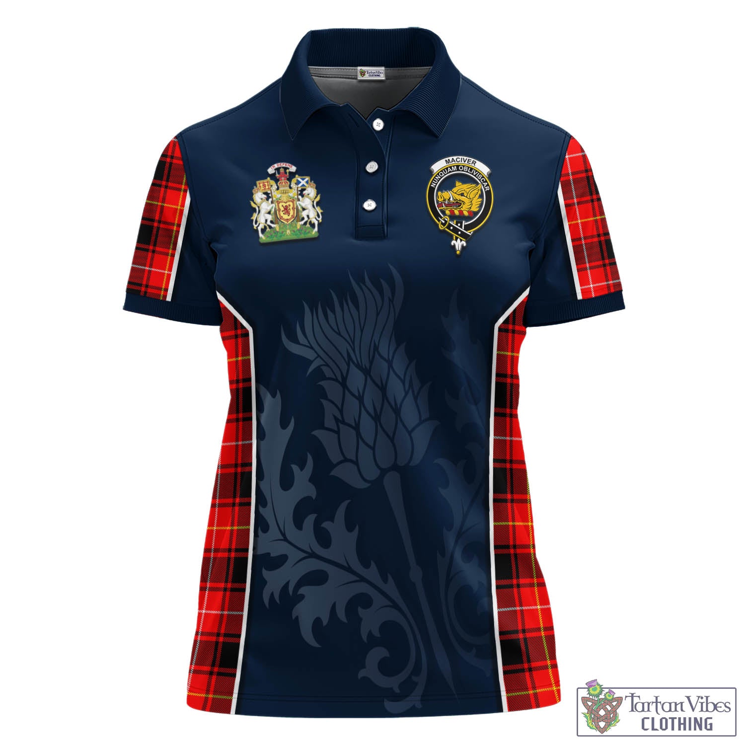 Tartan Vibes Clothing MacIver Modern Tartan Women's Polo Shirt with Family Crest and Scottish Thistle Vibes Sport Style