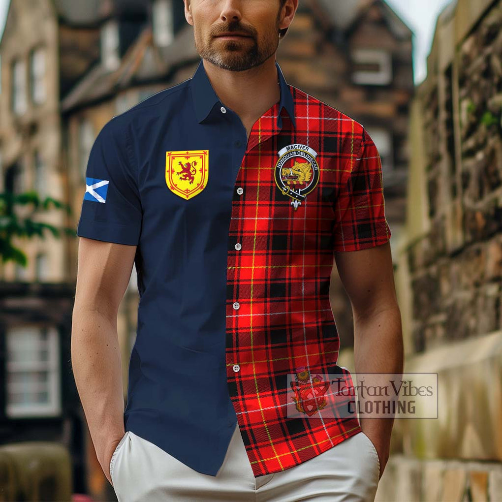 Tartan Vibes Clothing MacIver Modern Tartan Short Sleeve Button Shirt with Scottish Lion Royal Arm Half Style