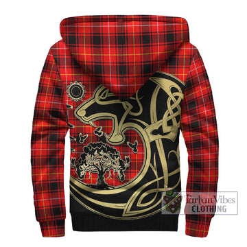 MacIver Modern Tartan Sherpa Hoodie with Family Crest Celtic Wolf Style