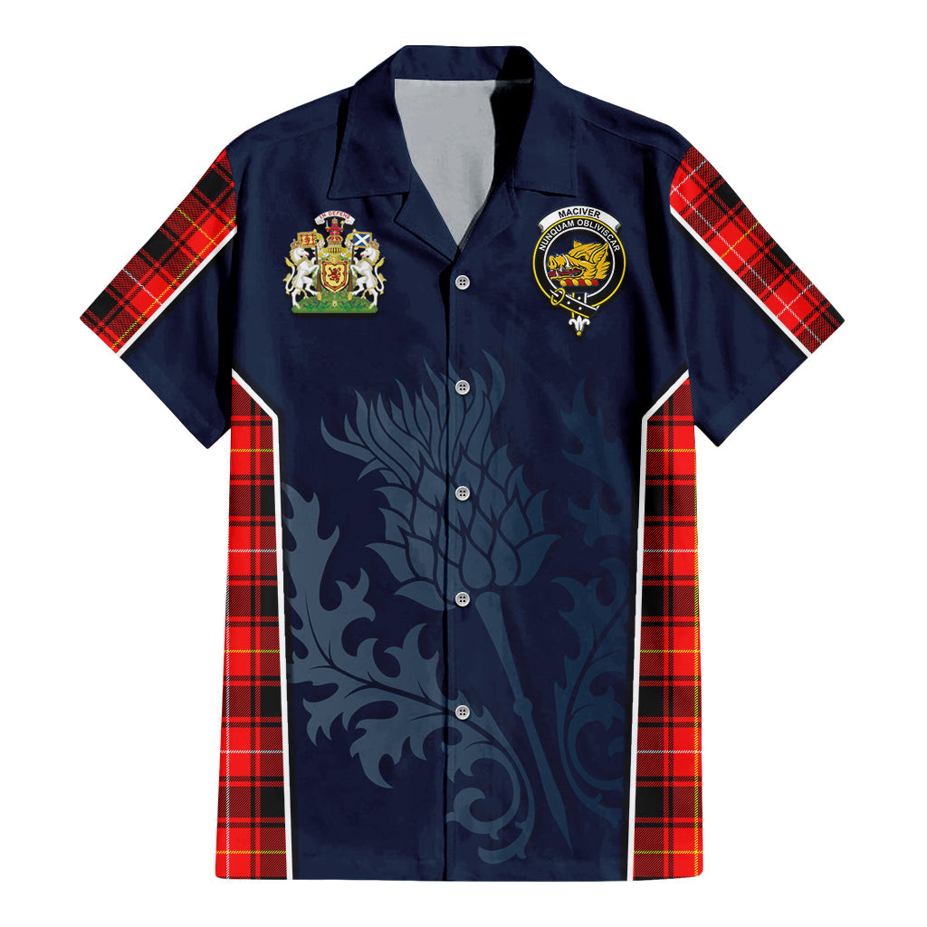 Tartan Vibes Clothing MacIver Modern Tartan Short Sleeve Button Up Shirt with Family Crest and Scottish Thistle Vibes Sport Style