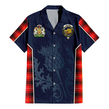 MacIver Modern Tartan Short Sleeve Button Up Shirt with Family Crest and Scottish Thistle Vibes Sport Style