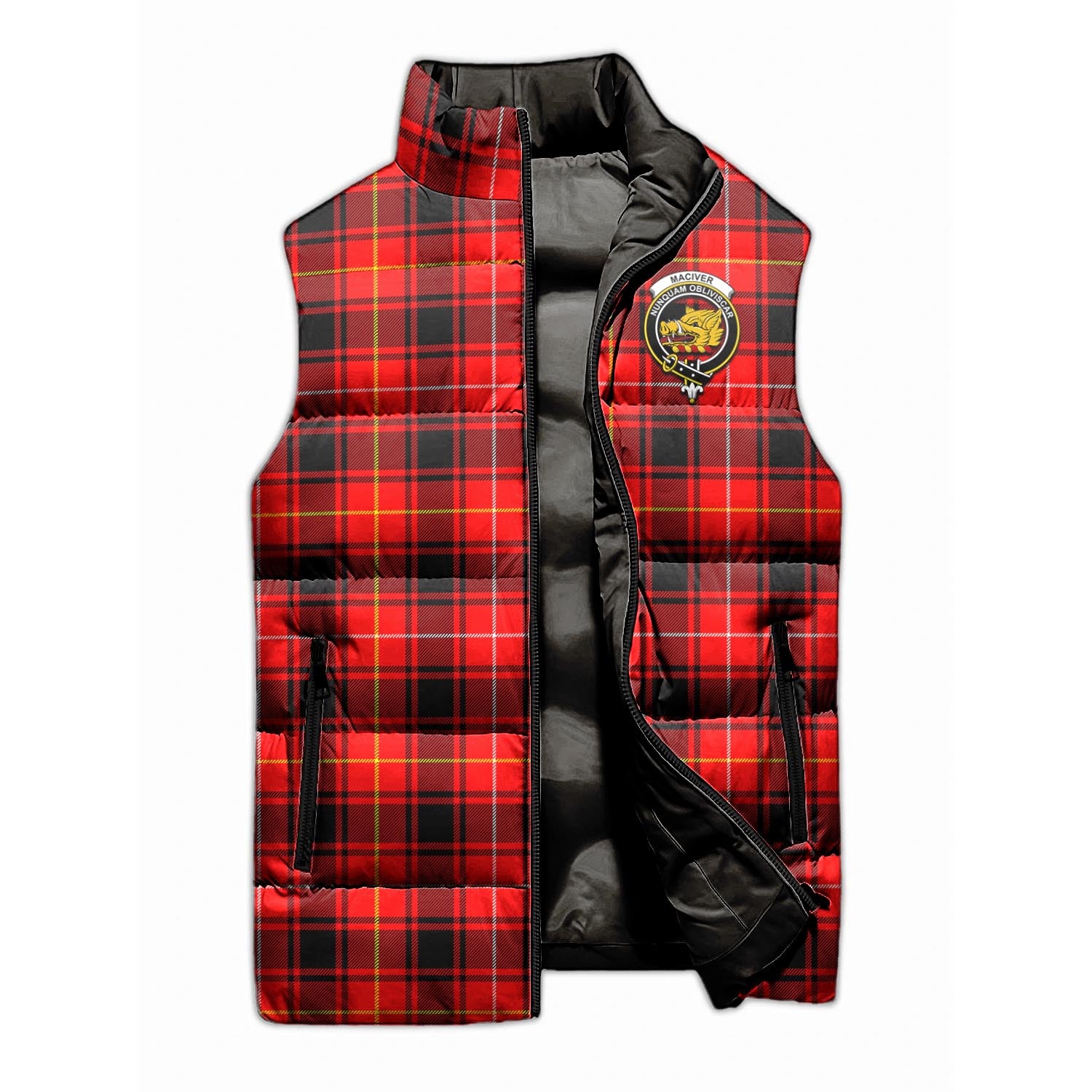 MacIver Modern Tartan Sleeveless Puffer Jacket with Family Crest - Tartanvibesclothing