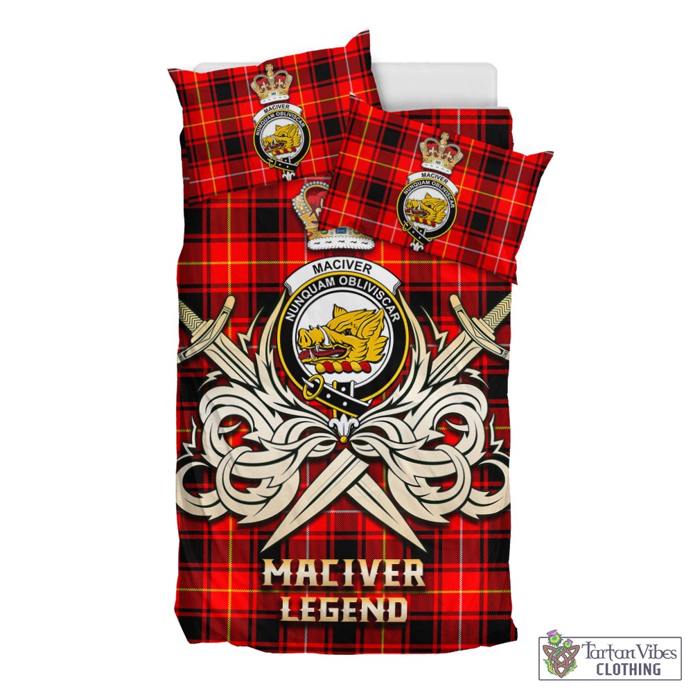 Tartan Vibes Clothing MacIver Modern Tartan Bedding Set with Clan Crest and the Golden Sword of Courageous Legacy