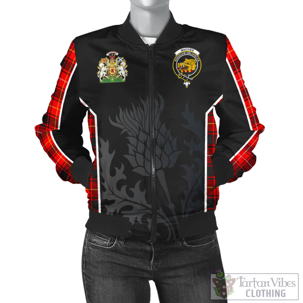 Tartan Vibes Clothing MacIver Modern Tartan Bomber Jacket with Family Crest and Scottish Thistle Vibes Sport Style