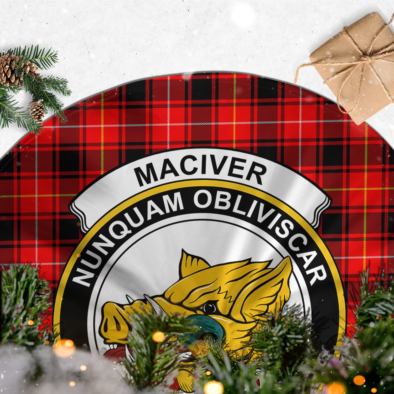 MacIver Modern Tartan Christmas Tree Skirt with Family Crest - Tartanvibesclothing